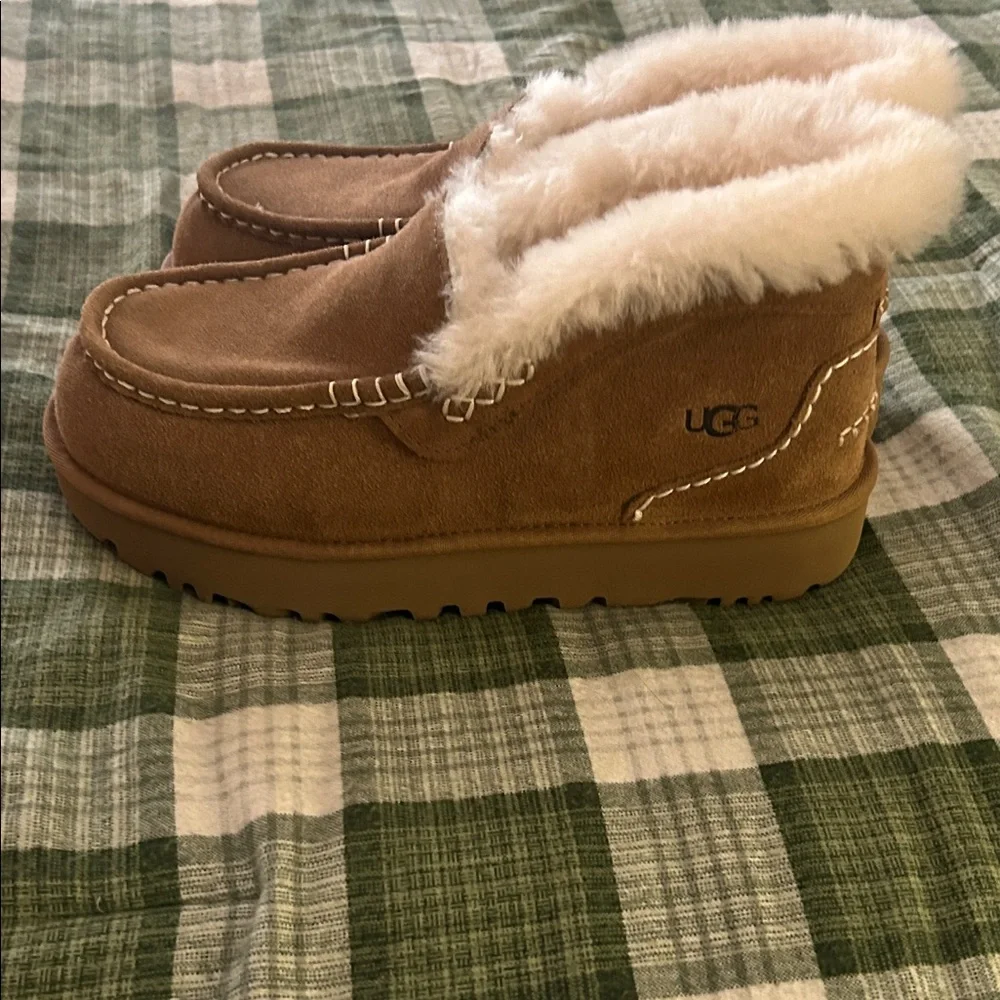 UGG Chestnut Slip-On Faux-Shearling Moccasins - Picture 3 of 8